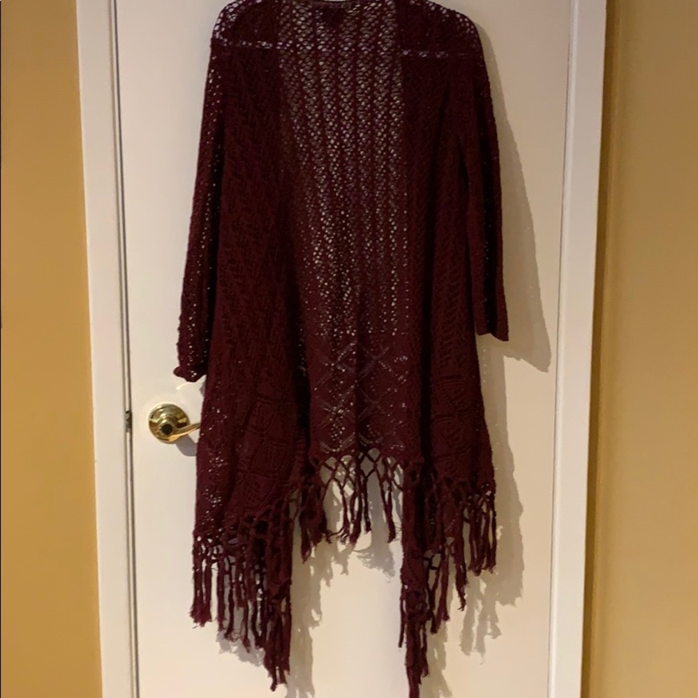 Maroon Macrame Style Open From Cardigan Size 2x - image 5